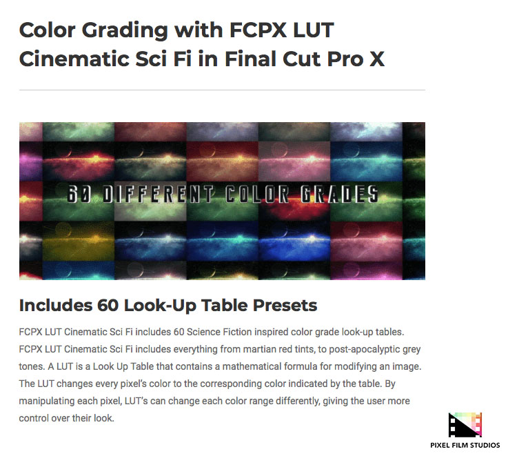 Pixel Film Studios - FCPX LUT Cinematic Sci-Fi - FCPX Plugins