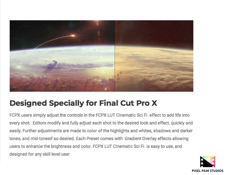 Pixel Film Studios - FCPX LUT Cinematic Sci-Fi - FCPX Plugins