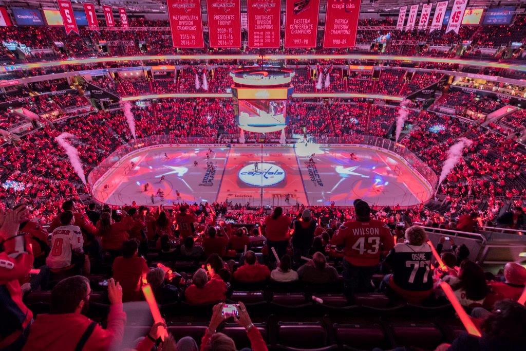 Capital One Arena lit up in red, as the Caps surge steadfastly toward the Stanley Cup Finals.
