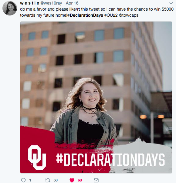 Students from across the country used Twitter and other forms of social media to declare their future school and be entered to win a scholarship from Top of the World