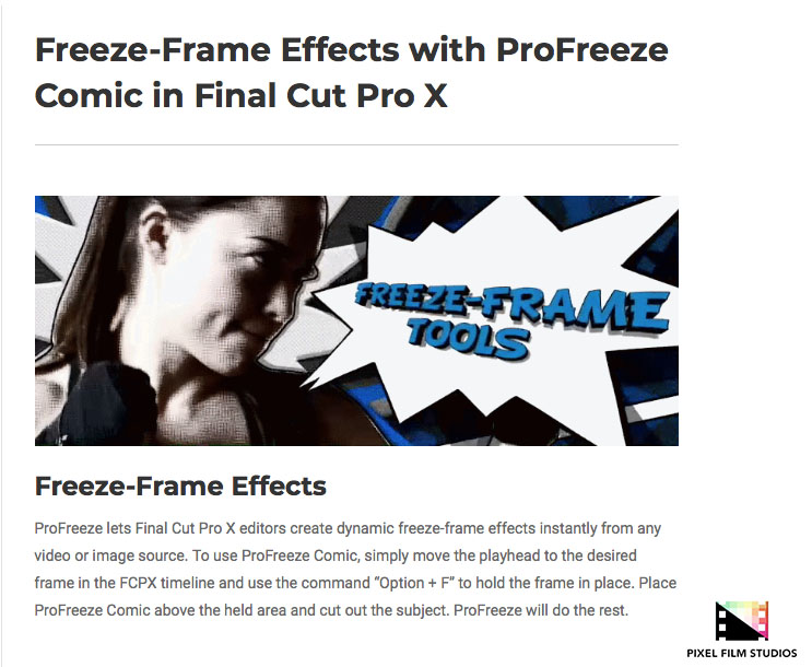 Pixel Film Studios - ProFreeze Comic - FCPX Plugins