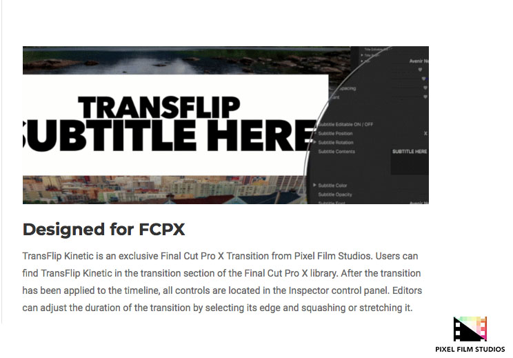 Pixel Film Studios - TransFlip Kinetic - FCPX Plugins