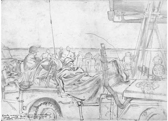 Early Morning; Invasion-Bound Jeep With Waterproofing by Mitchell Jamieson,  June 1944