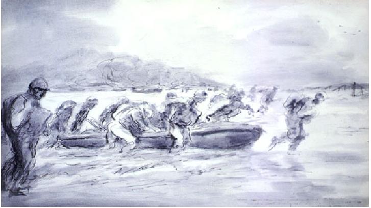 Naval Demolition Units Reaching Beach By Mitchell Jamieson, June 1944
