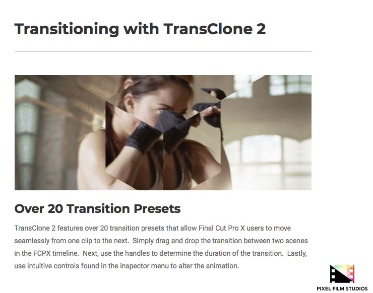 Pixel Film Studios - TransClone 2 - FCPX Plugins