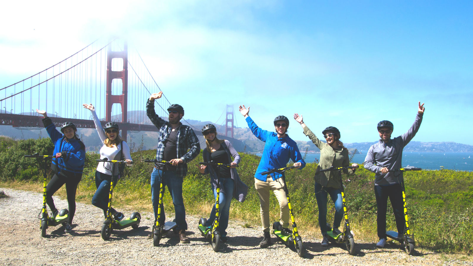 Electric Scooter tour in San Francisco near the Golden Gate Bridge fun for groups too