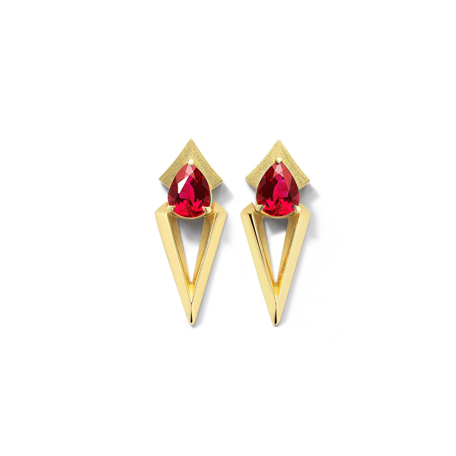 Arris Ruby Drop Earrings by Valani Atelier. 18K Yellow Gold and Rubies