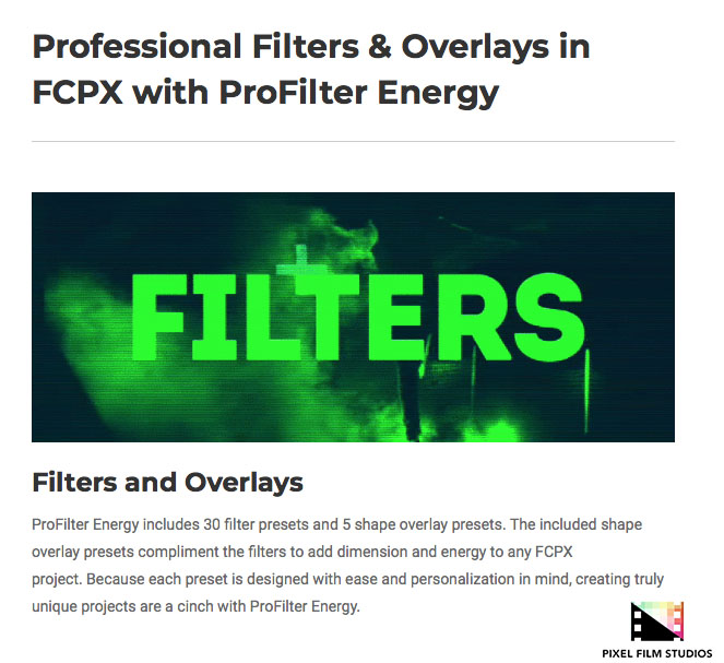 Pixel Film Studios - ProFilter Energy - FCPX Plugins