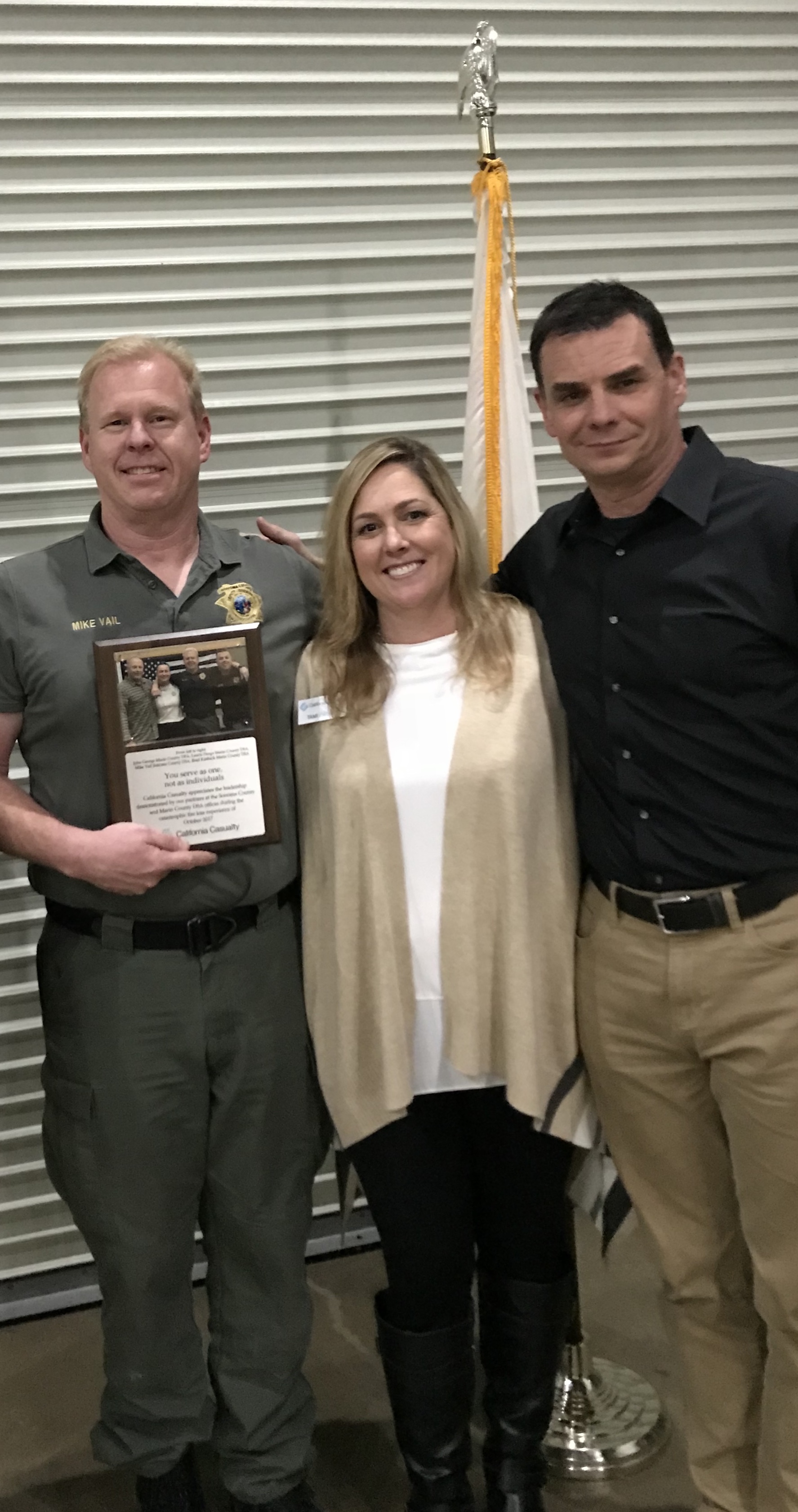 California Casualty's Tami Phillips and Brian Goodman Thanking and Supporting Sonoma County Sheriff's Deputies