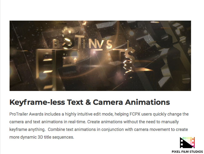 Pixel Film Studios - ProTrailer Awards - FCPX Plugins