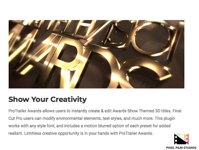 Pixel Film Studios - ProTrailer Awards - FCPX Plugins