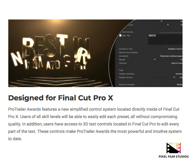 Pixel Film Studios - ProTrailer Awards - FCPX Plugins