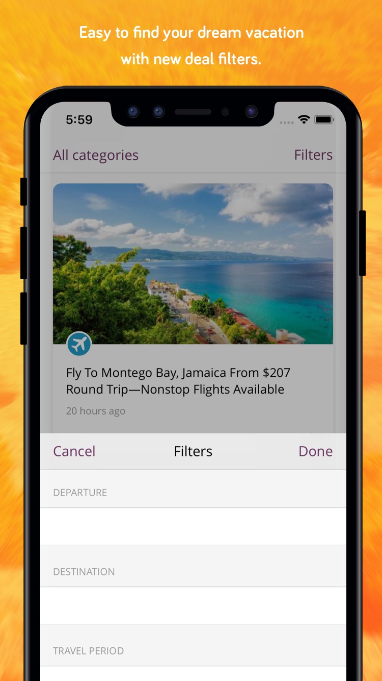 Filters on the new TravelPirates app