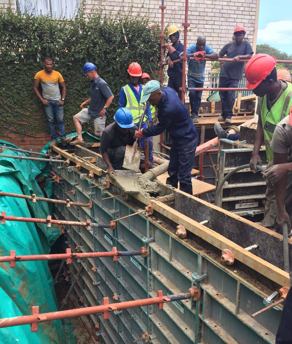 The Center will hold: The outer retaining wall of the new eDeaf Training Center in Durban (KwaZulu-Natal) gets the PENETRON ADMIX treatment to ensure no groundwater gets through.