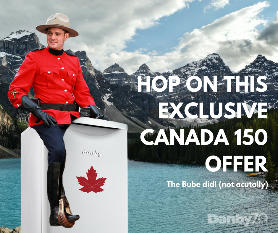 Canadian music icon Michael Buble photoshopped on a Danby mini fridge
