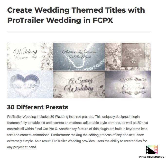 Pixel Film Studios - ProTrailer Wedding - FCPX Plugins