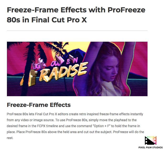 Pixel Film Studios - ProFreeze 80s - FCPX Plugins