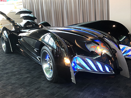 The Batmobile that was driven by George Clooney in the movie Batman and Robin.