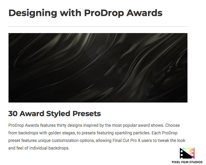 Pixel Film Studios - ProDrop Awards - FCPX Plugins