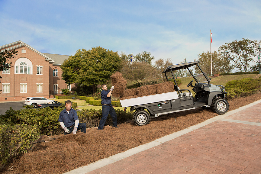 The Carryall 1700 with automatic four-wheel drive and extra long bed is ideal for carrying long or heavy loads over rough terrain.