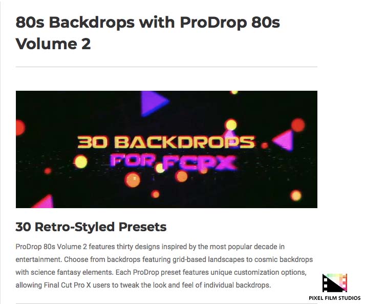 Pixel Film Studios - ProDrop 80s Volume 2 - FCPX Plugins