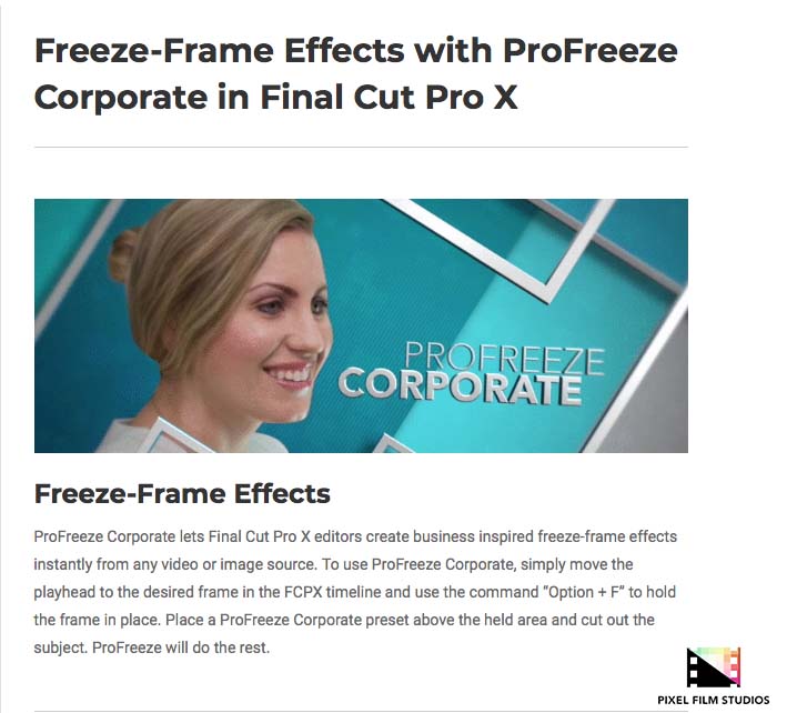Pixel Film Studios - ProFreeze Corporate - FCPX Plugins