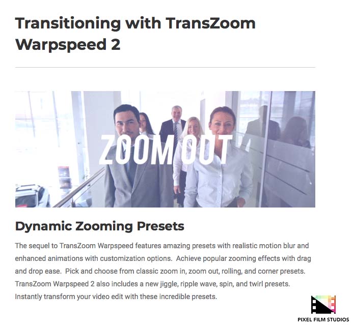 Pixel Film Studios - TransZoom WarpSpeed 2 - FCPX Plugins