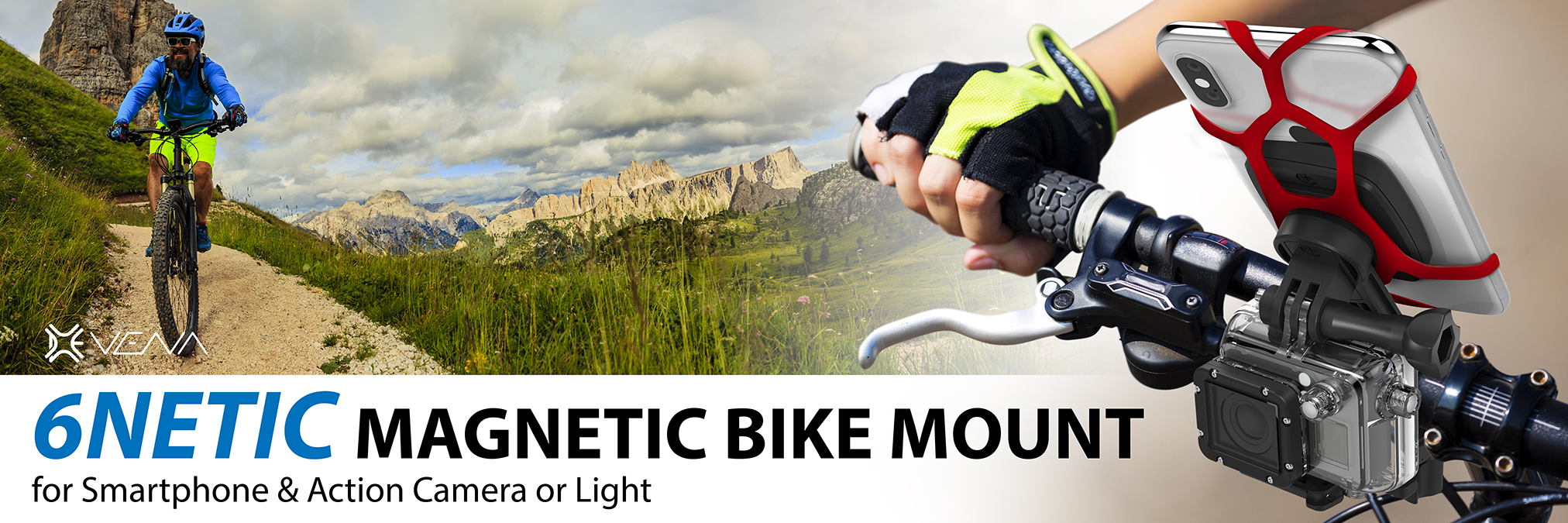 The 6Netic Magnetic Bike Smartphone Mount is great for an action camera or a bike light.