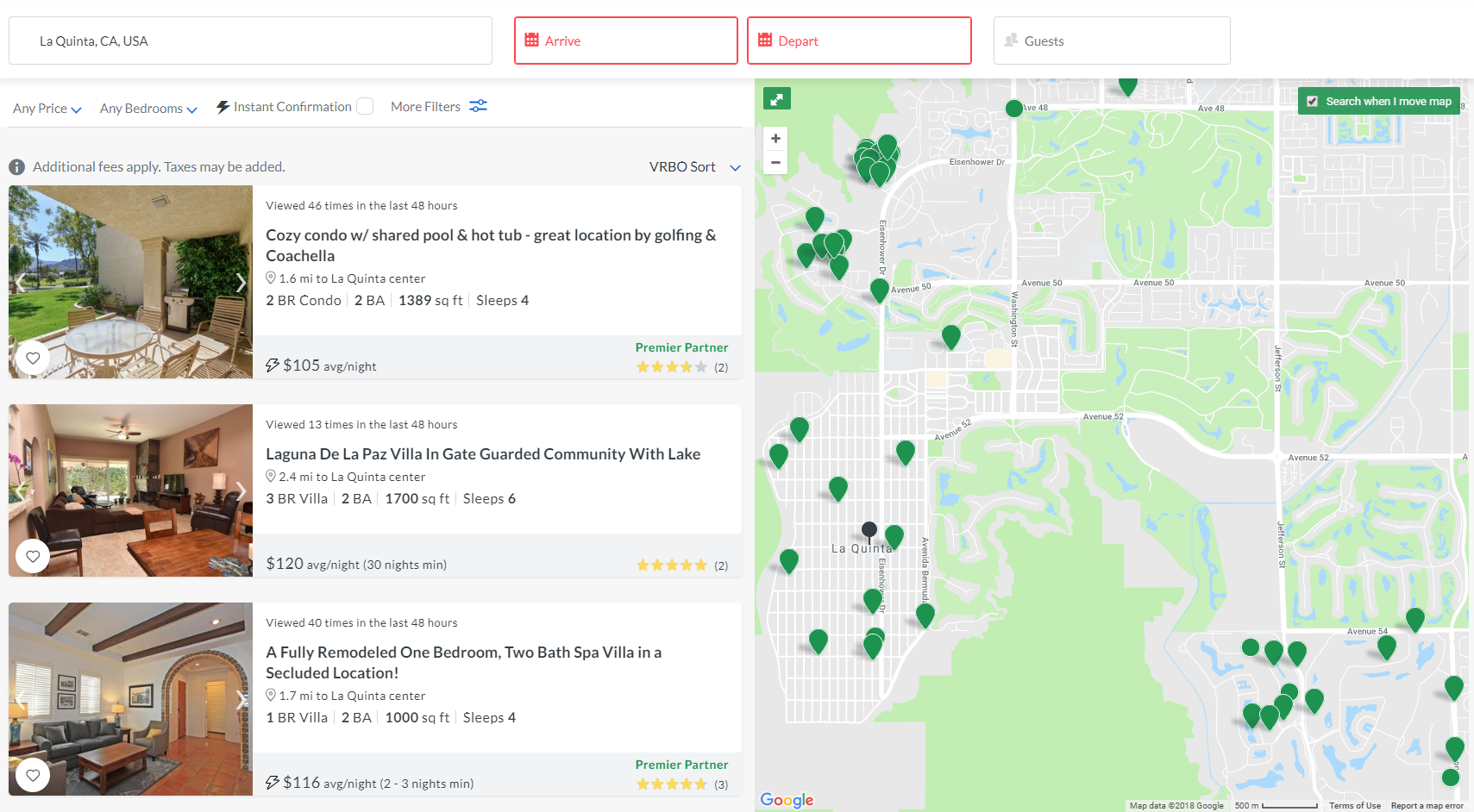 VRBO search result with a Vacasa listing highlighted