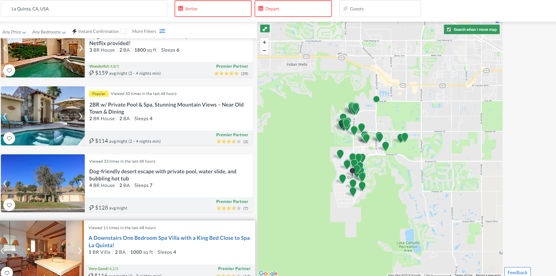 VRBO search result with a Turnkey listing highlighted