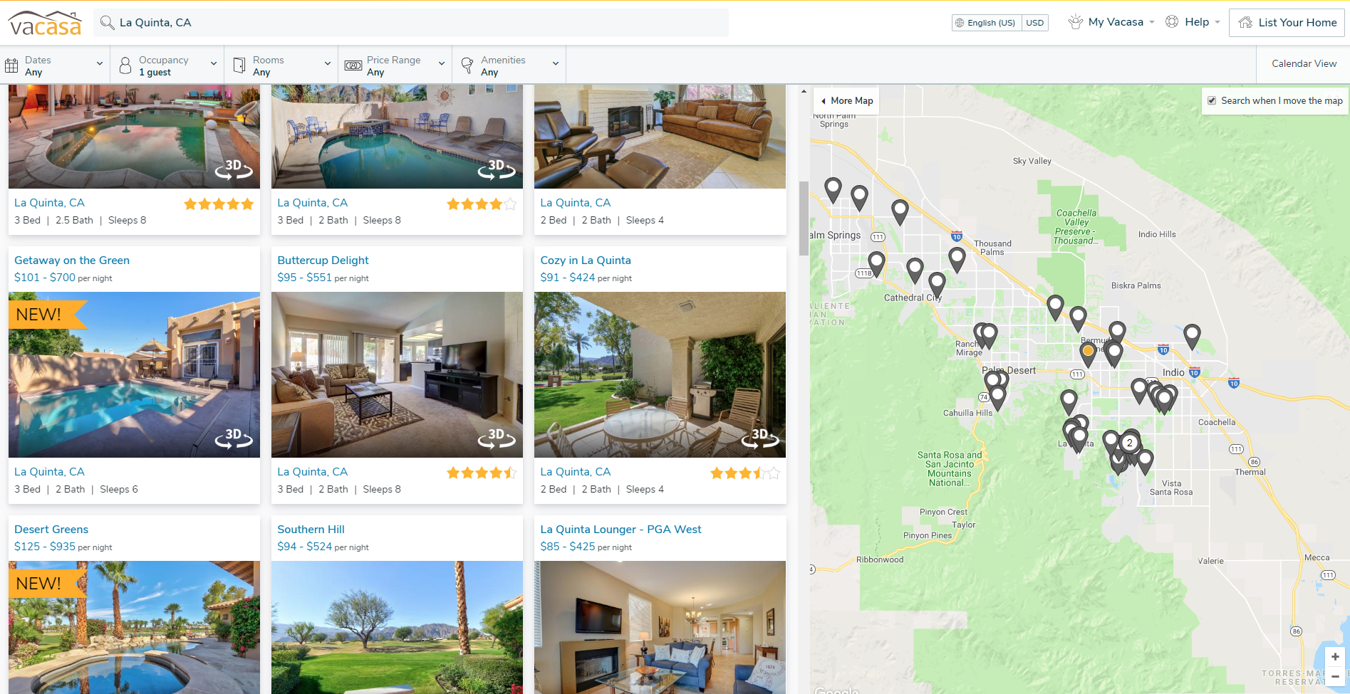 Vacasa search result with the same La Quinta listing