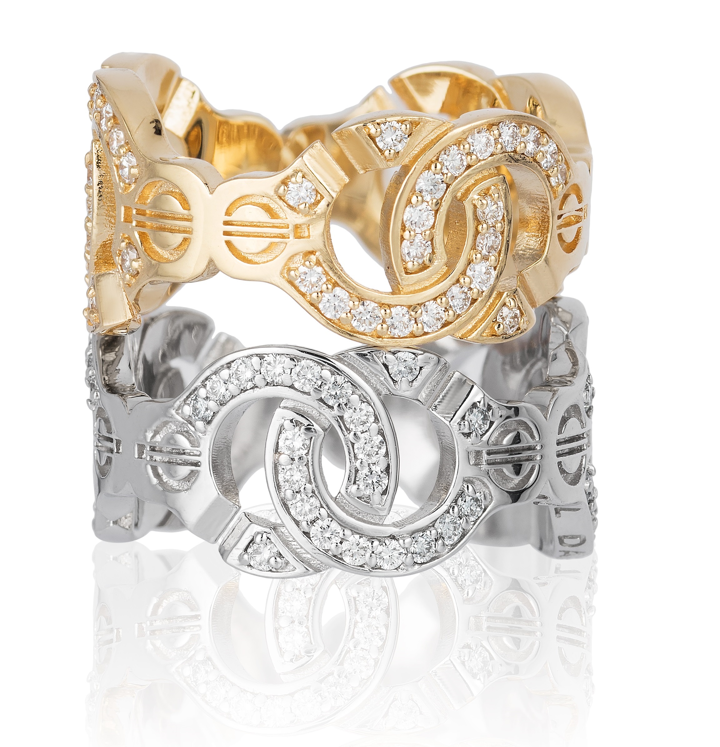 Aphrodite ring with diamonds and Hedone ring with diamonds from The Eros Collection by Igal Dahan.