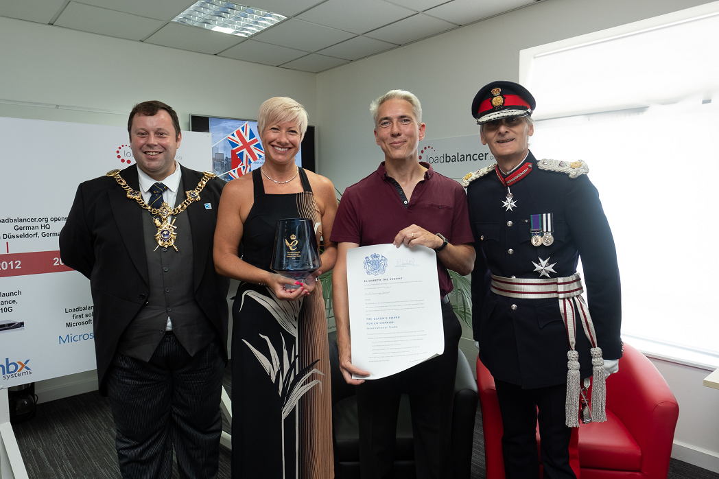 rom left to right; Lord Mayor of Portsmouth, Councillor Lee Mason, Founder & CEO Malcolm Turnbull, COO Karen Turnbull and HM Lord-Lieutenant of Hampshire, Nigel Atkinson.