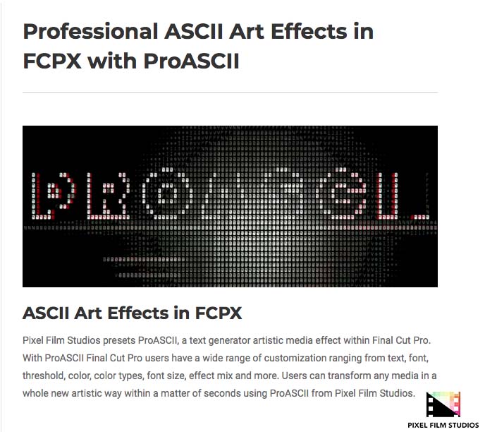 Pixel Film Studios - ProASCII - FCPX Plugins