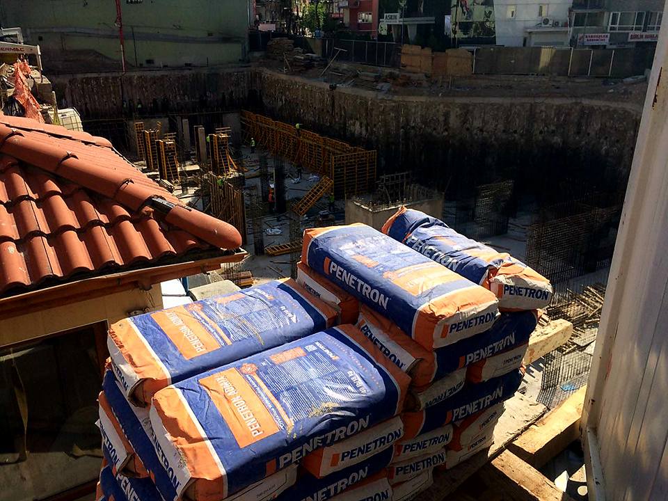 Ready for the mix: Bags of PENETRON ADMIX await as construction of the Supreme Electoral Council in Ankara began. The admixture was used to waterproof the foundation slab and all basement walls.
