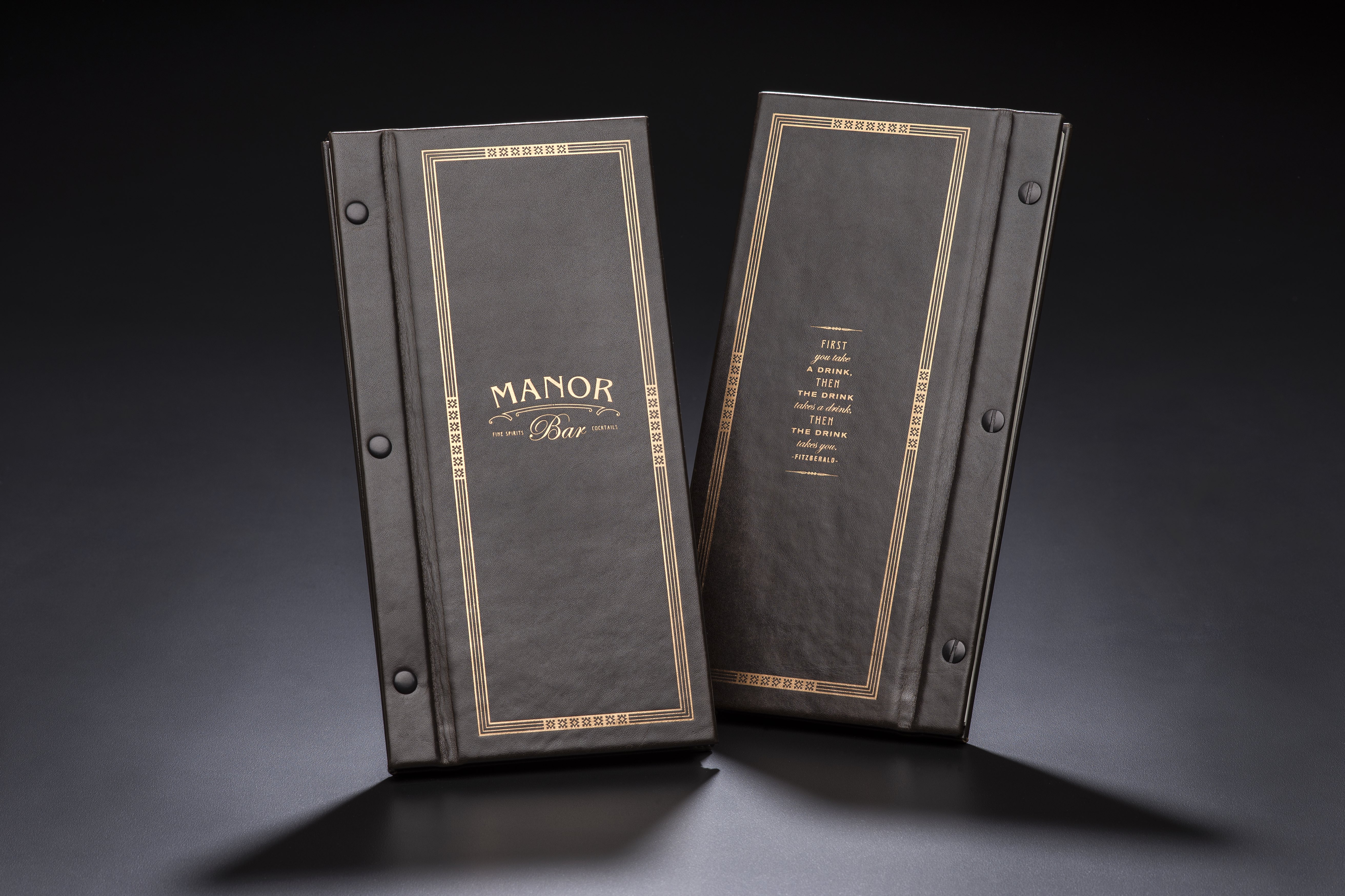 Manor Bar bespoke leather menu covers