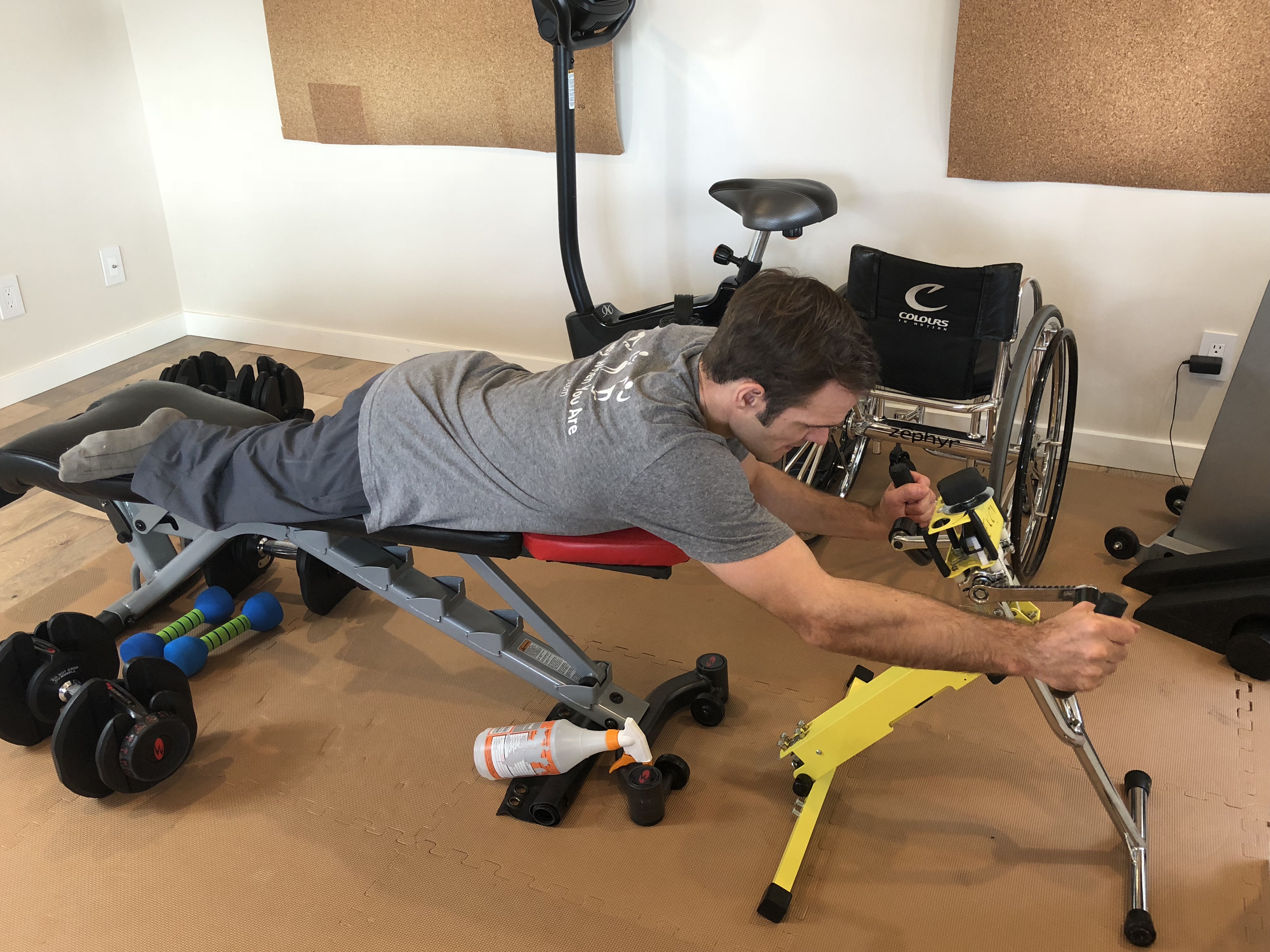 Travis Gaertner Training with Excy Portable Upper Body System in Swimming Position