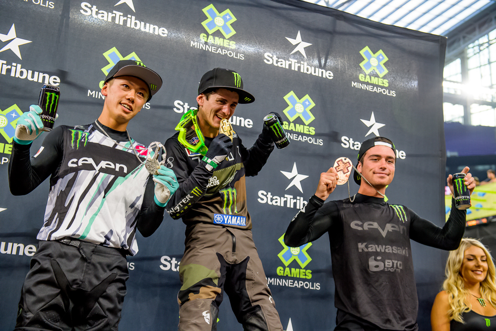 Monster Energy's Moto X Team Sweeps Moto X Best Whip with Jarryd McNeil Taking Gold, Genki Watanabe Taking Silver and Axell Hodges Taking Bronze at X Games Minneapolis 2018