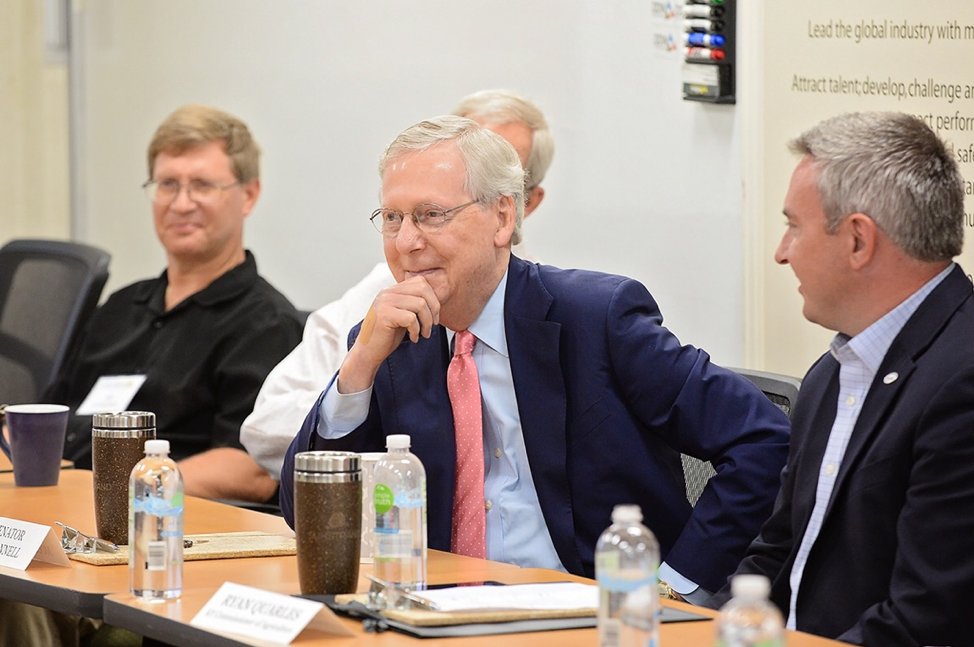 Senate Majority Leader Mitch McConnell meets with Sunstrand employees and local farmers