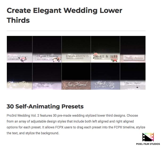Pixel Film Studios - Pro3rd Wedding Volume 5 - FCPX Plugins