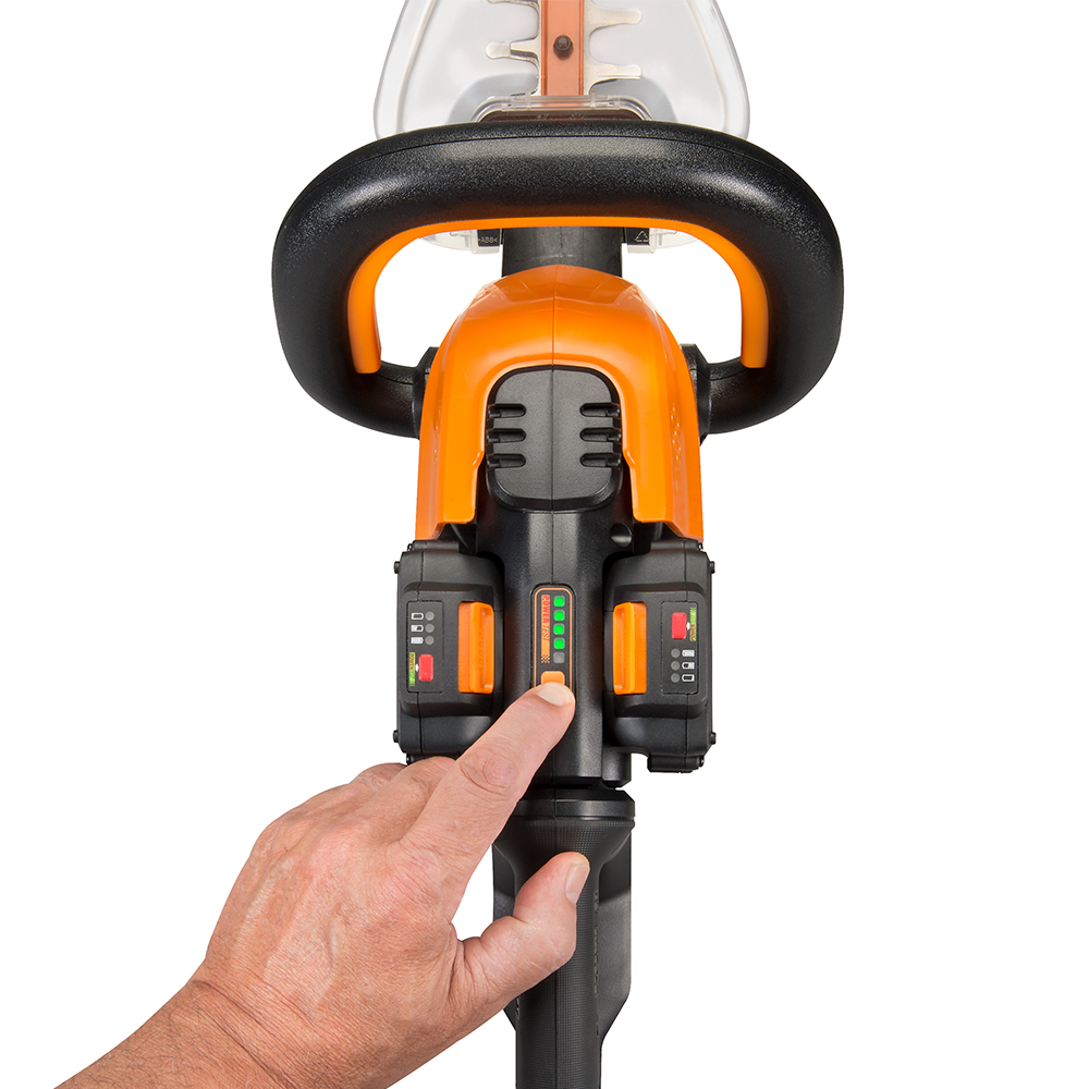 WORX 24 inch Hedge Trimmer is powered by two 20V batteries