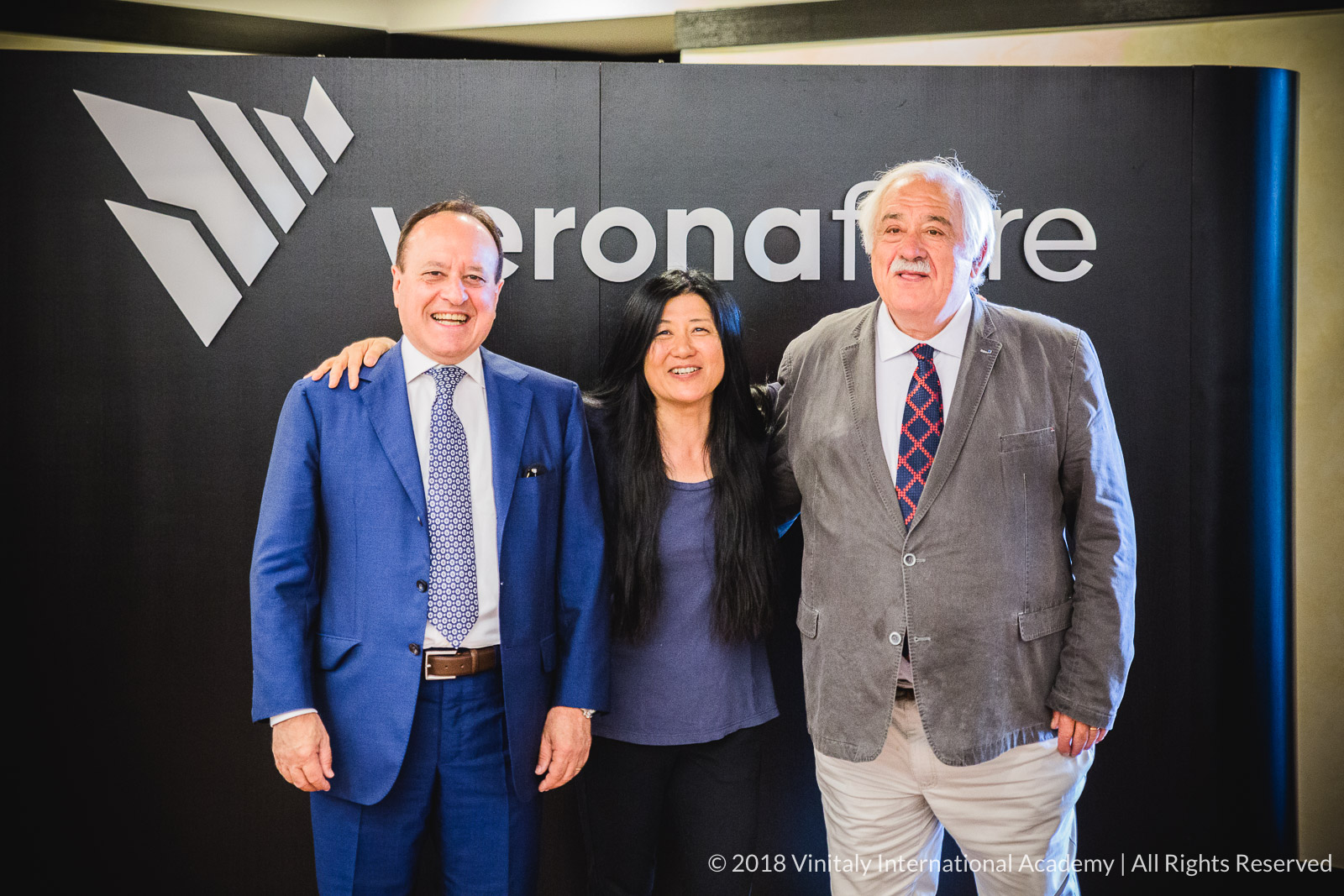 Left to right: Giovanni Mantovani (CEO of Veronafiere); Stevie Kim (Managing Director of Vinitaly International); Attilio Scienza (newly-appointed Chief Scientist of the Vinitaly International Academy