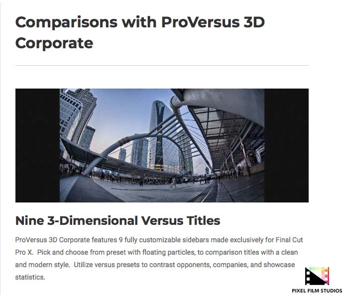 Pixel Film Studios - ProVersus 3D Corporate - FCPX Plugins