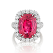 Red Spinel Ring by Jeffrey Bilgore. 10.19 cts. with 70 diamonds, set in platinum. Ring is in the National Gem Collection