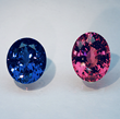 Spinels sourced by Jeffrey Bilgore in the National Gem Collection Left: 14.02 ct. Oval Blue Spinel from Sri Lanka. Right: 16.79 ct. Oval Pink Spinel from Tajikistan