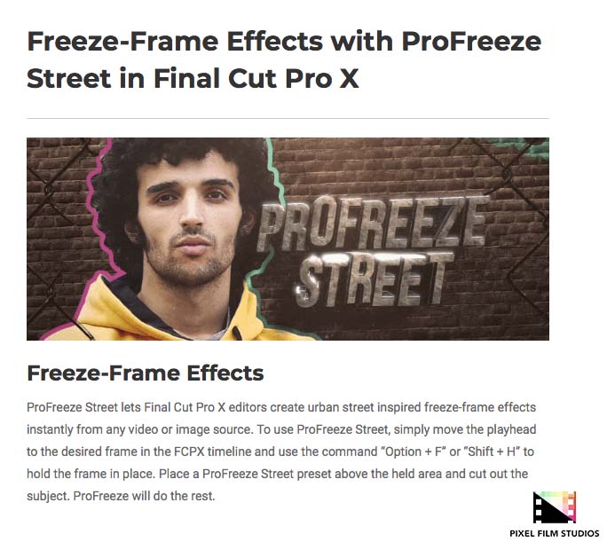 Pixel Film Studios - ProFreeze Street- FCPX Plugins