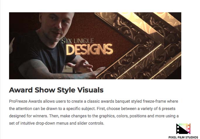 Pixel Film Studios - ProFreeze Awards - FCPX Plugins