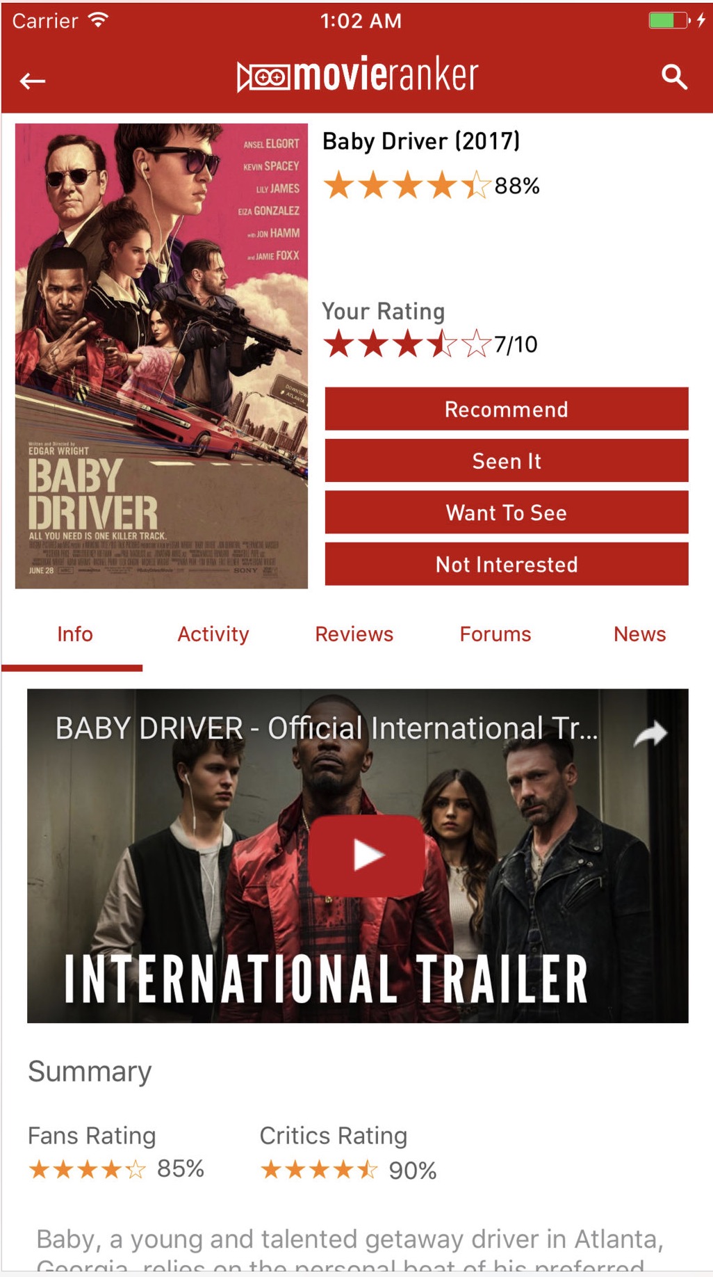 Example of Movie Profile - Baby Driver (2017)