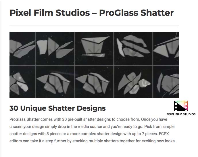 Pixel Film Studios - ProGlass Shatter - FCPX Plugins