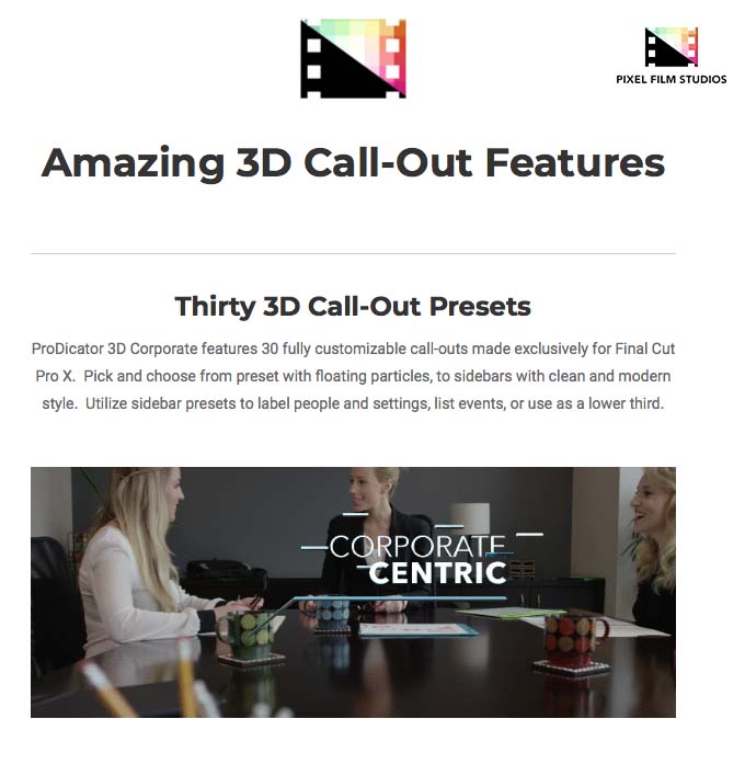 Pixel Film Studios - ProDicator 3D Corporate - FCPX Plugins